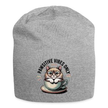 Pawsitive Vibes Only – Chat dans une tasse - Bonnet en jersey - gris chiné - Devant