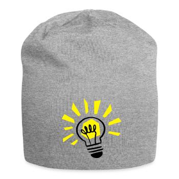 Glühbirne leuchtend / light bulb shining - Jersey-Beanie - Grau meliert - Vorne