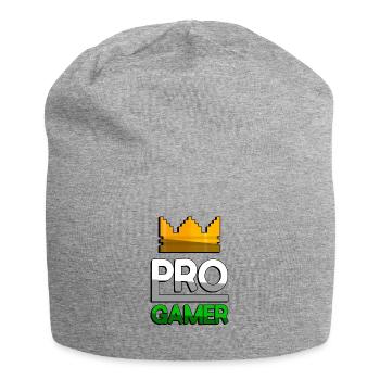 PRO GAMER (Grün) + King Crown - Gaming - Jersey-Beanie - Grau meliert - Vorne