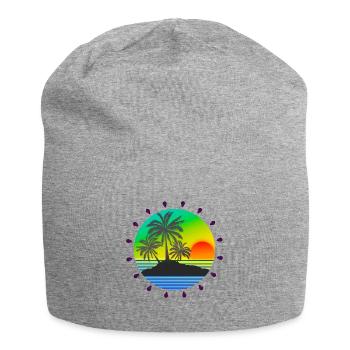 Beautiful island image with sunrays. Holiday motif - Jersey Beanie - heather grey - Front