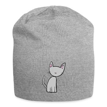graue Katze Tier Haustier grau Symbol - Jersey-Beanie - Grau meliert - Vorne