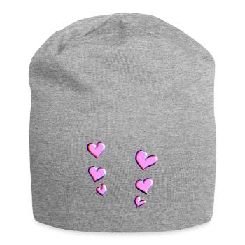 motif de cœur de cœur rose - Bonnet en jersey - gris chiné - Devant