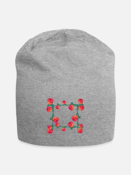 rote pflanzen linie blume rose rechteck blumen - Jersey-Beanie - Grau meliert