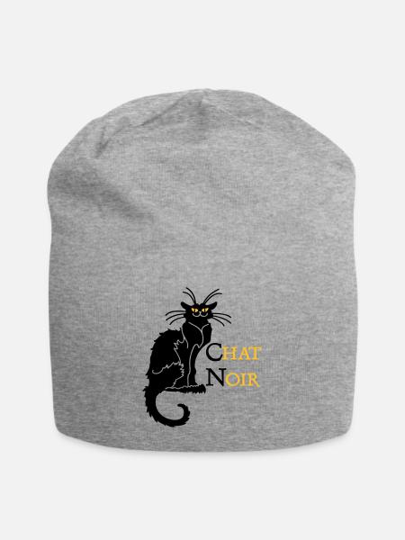 chat noir 'n (text, 2c) - Bonnet en jersey - gris chiné