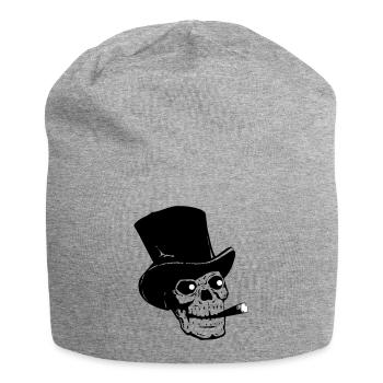 Crâne avec chapeau et cigare - Bonnet en jersey - gris chiné - Devant