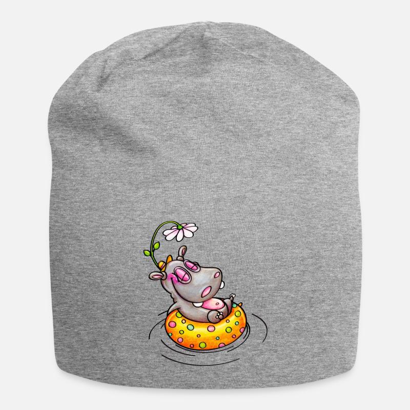 hippo with flower - Jersey-Beanie - Grau meliert