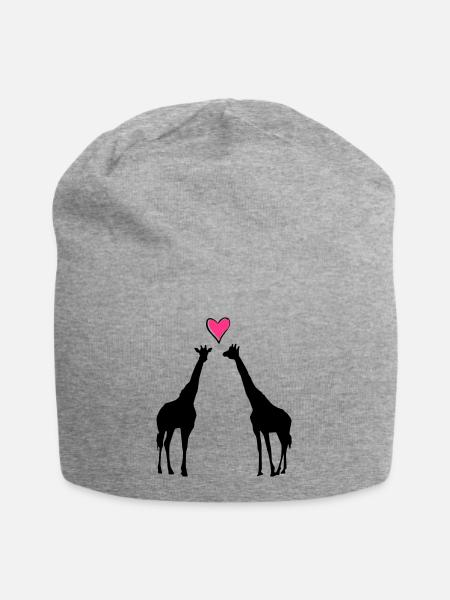 giraffen in love heart - Jersey-Beanie - Grau meliert