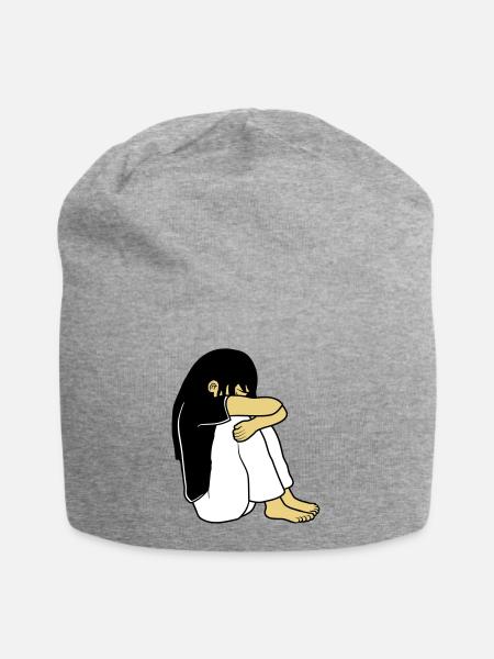 Sad sitting girl - Jersey Beanie - heather grey