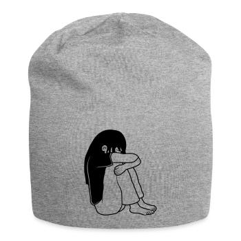 Girl sitting sadly - Jersey Beanie - heather grey - Front