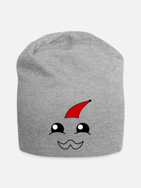 Visage mignon avec une barbe et un chapeau de Noël - Bonnet en jersey - gris chiné