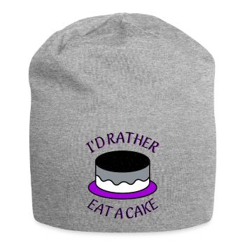Asexueller Kuchen "Ich würde lieber einen Kuchen essen" - Jersey-Beanie - Grau meliert - Vorne