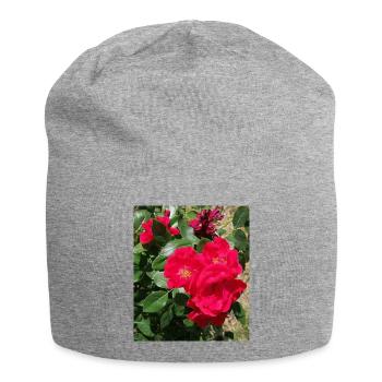 roses rouge avec ses feuilles - Bonnet en jersey - gris chiné - Devant