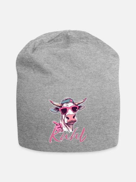 kuhl - coole Kuh in Pink - Vintage Style - Jersey-Beanie - Grau meliert