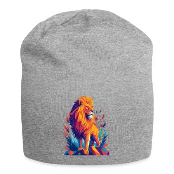 Löwe Polygon - Farbenfrohe Tier Illustration - Jersey-Beanie - Grau meliert - Vorne