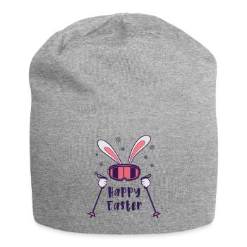 Joyeuses Pâques de la part du lapin de ski avec bâtons de ski - Bonnet en jersey - gris chiné - Devant