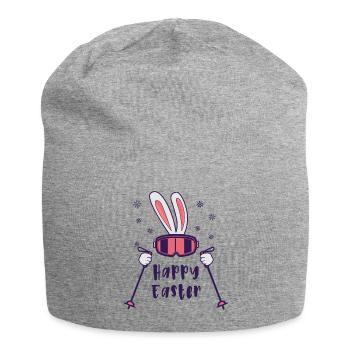 Joyeuses Pâques de la part du lapin de ski avec bâtons de ski - Bonnet en jersey - gris chiné - Devant
