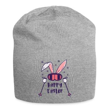Joyeuses Pâques de la part du lapin de ski avec bâtons de ski - Bonnet en jersey - gris chiné - Devant