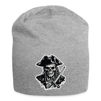 Pirat / Ahoi / Anker / Kapitän / Totenkopf / Rum - Jersey-Beanie - Grau meliert - Vorne