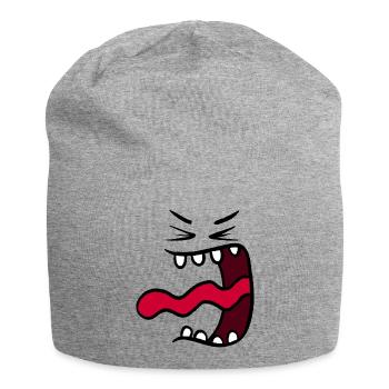 Lustiges Cartoon-Gesicht wütend - Jersey-Beanie - Grau meliert - Vorne