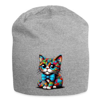 Chat avec noeud papillon - Bonnet en jersey - gris chiné - Devant