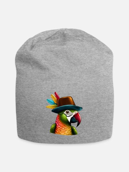 Papagei mit Hut - Jersey-Beanie - Grau meliert