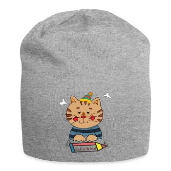 Chat écolier - Bonnet en jersey - gris chiné - Devant