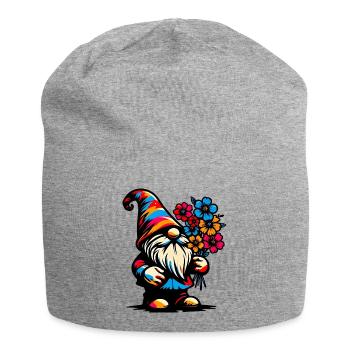 Zwerg mit Blumen - Jersey-Beanie - Grau meliert - Vorne