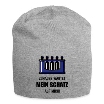 XZuhause Wartet Mein Schatz Auf Mich! (Blau) - Jersey-Beanie - Grau meliert - Vorne