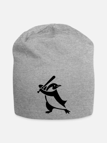 Pinguin Baseball Spieler Silhouette minimalistisch - Jersey-Beanie - Grau meliert