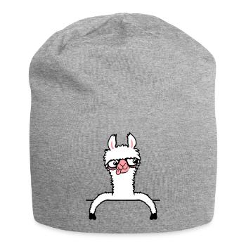 Llama Nerd Geek Horn-Rimmed Glasses Smart Funny Grimace - Jersey Beanie - heather grey - Front