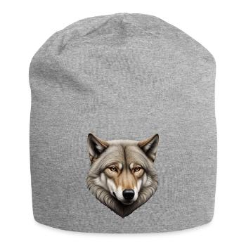 Lone Wolf – Detailliertes Tierporträt - Jersey-Beanie - Grau meliert - Vorne