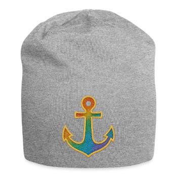 Anchor Sailor in Glitter Gold Sequins - Jersey Beanie - heather grey - Front