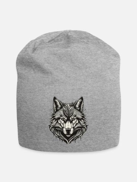 Wolfskopf-Tinte graviert - Jersey-Beanie - Grau meliert