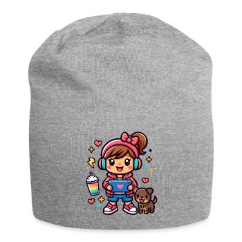 Fille Gamer Esthétique avec une tablette de surf et un chiot - Bonnet en jersey - gris chiné - Devant