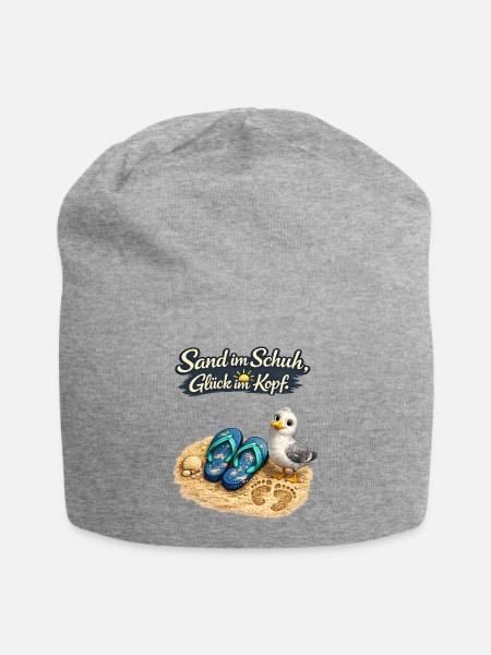 Sand im Schuh, Glück im Kopf - Jersey-Beanie - Grau meliert