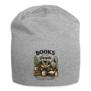 Bibliophile cat in a cozy corner - Jersey Beanie - heather grey - Front
