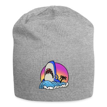 Shark surfer at sunset wave - Jersey Beanie - heather grey - Front