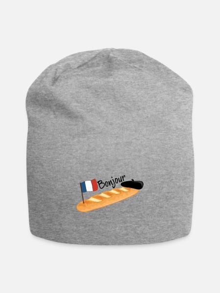 Bonjour - Lustiges französisches Baguette - Jersey-Beanie - Grau meliert