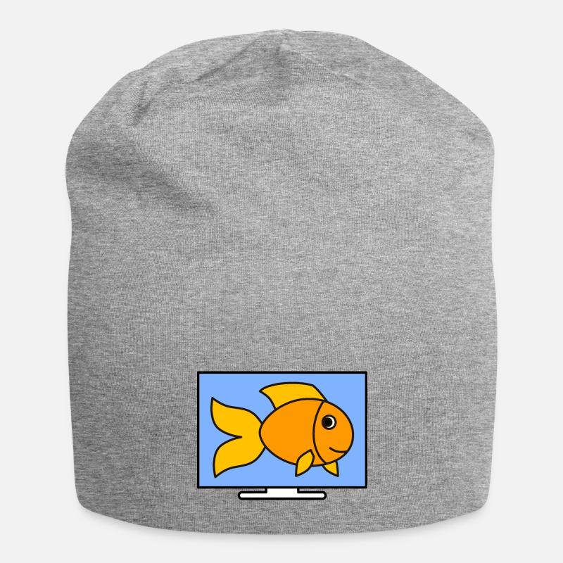 Bildschirm mit Goldfisch v00 - Jersey-Beanie - Grau meliert