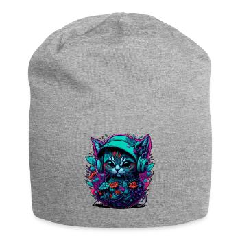 Cats baby in the sea of flowers, listening to music - Jersey Beanie - heather grey - Front