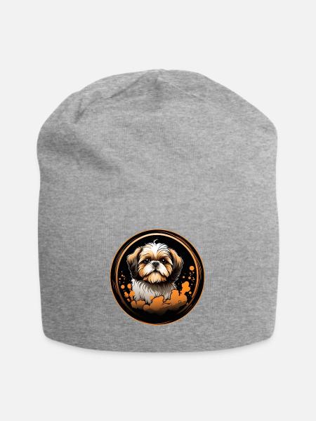 Shih Tzu Portrait im Farbkreis - Jersey-Beanie - Grau meliert