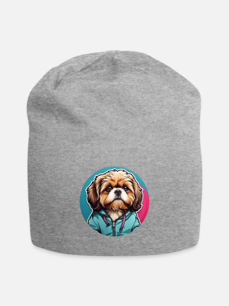 Shih Tzu Portrait im Farbkreis - Jersey-Beanie - Grau meliert