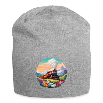 Nostalgic smoking steam locomotive with wagons - Jersey Beanie - heather grey - Front