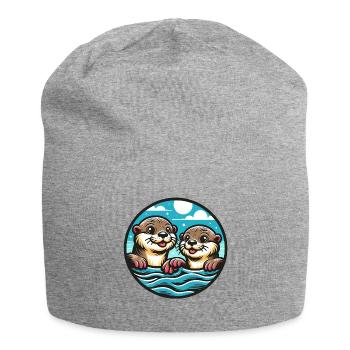 Deux drôles d’amis loutres pour la vie - Bonnet en jersey - gris chiné - Devant