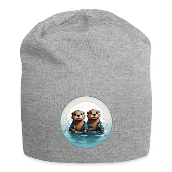 Deux loutres debout dans l’eau - Bonnet en jersey - gris chiné - Devant