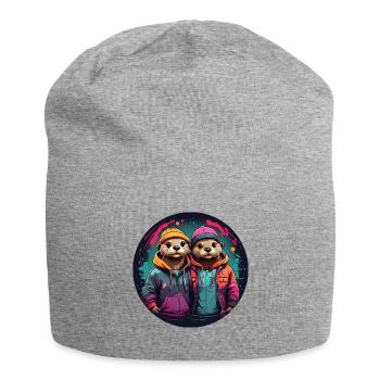 Zwei Fischotter in Streetwear - Jersey-Beanie - Grau meliert - Vorne
