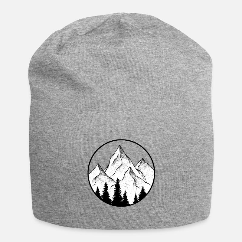 mountain design, round logo - Jersey Beanie - heather grey