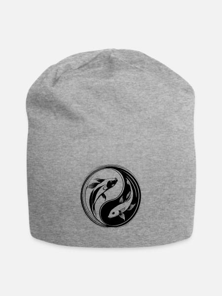 Yin und Yang, Koi-Karpfenfisch - Jersey-Beanie - Grau meliert