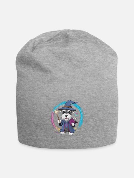 Magischer Zwergschnauzer im Zauberer Outfit - Jersey-Beanie - Grau meliert