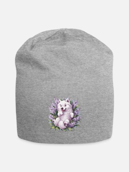 Süßer Samojede Spitz mit wunderschönem Flieder - Jersey-Beanie - Grau meliert